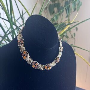 Vintage Coro Rhinestone Choker Necklace. Autumn Colors and Leaf Design